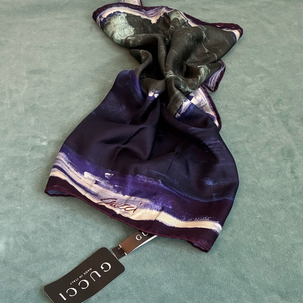 Gucci Abstract Purple and Black Scarf. COA.